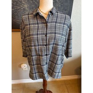 Madewell Plaid Flannel Cotton Button Down Short Sleeve Top Women Size S